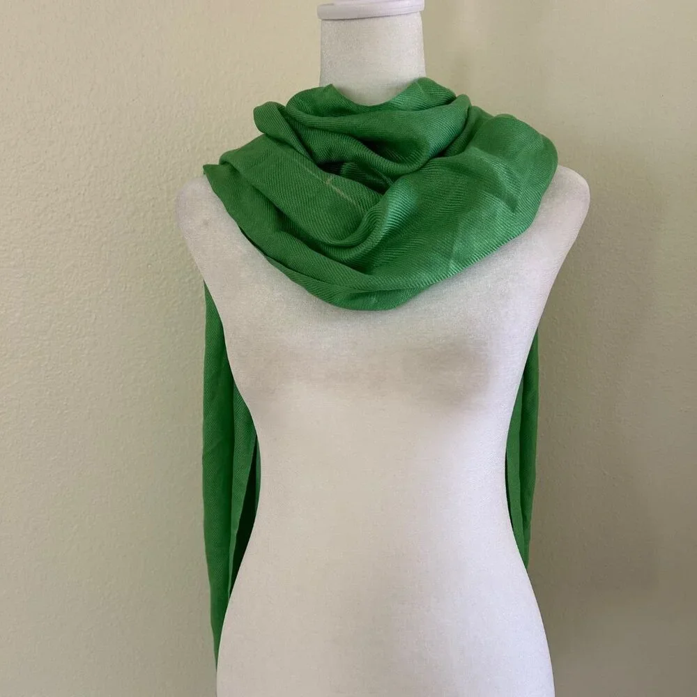 Green Pashmina Shawl Wrap Silk Blend Scarf Tassel Fringe Evening Wedding Travel